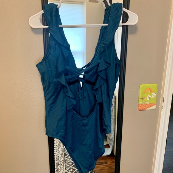 Blue One Peice Ruffle Swim - Picture 3 of 5
